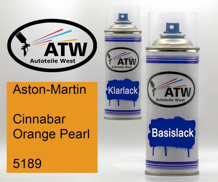 Aston-Martin, Cinnabar Orange Pearl, 5189: 400ml Sprühdose + 400ml Klarlack - Set, von ATW Autoteile West.